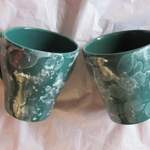 Marble Green Coffee Mugs Set of (2) New